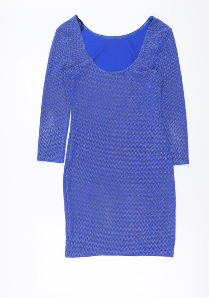 Atmosphere Womens Blue Nylon Bodycon Size 10 Round Neck Pullover