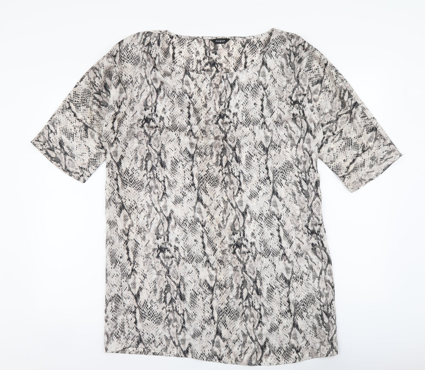 Autograph Womens Beige Animal Print Polyester Tunic Blouse Size 12 V-Neck - Snake pattern