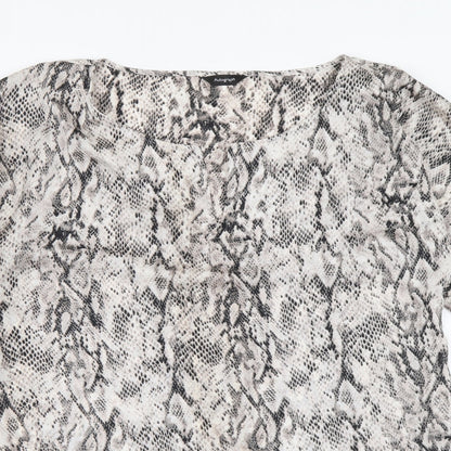 Autograph Womens Beige Animal Print Polyester Tunic Blouse Size 12 V-Neck - Snake pattern