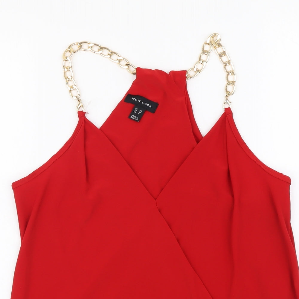 Womens UK Size 10 New Look Red Basic Blouse