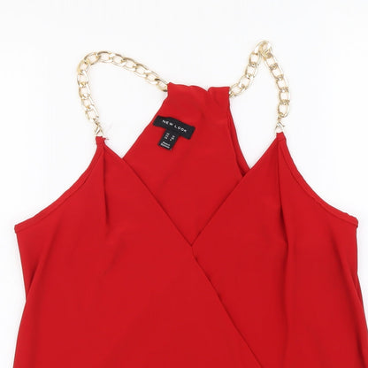 Womens UK Size 10 New Look Red Basic Blouse