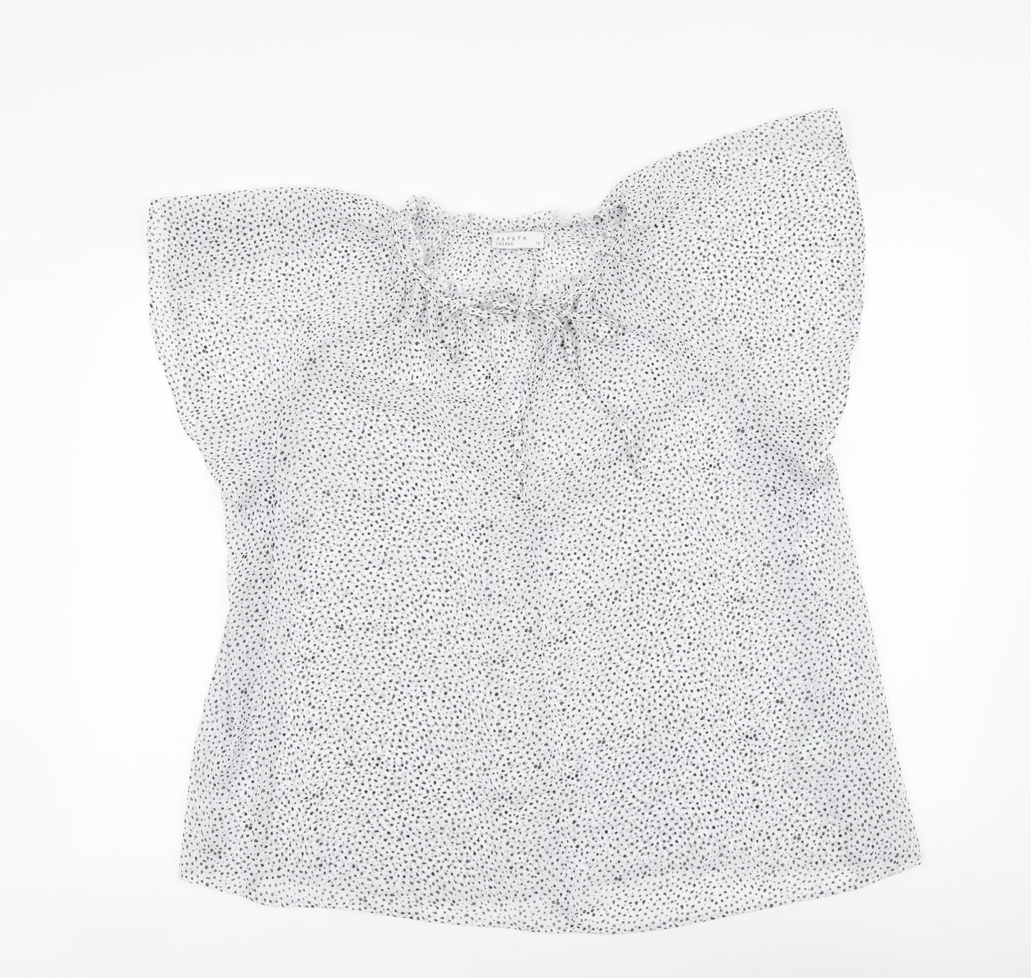 Papaya Womens White Geometric Polyester Basic Blouse Size 18 Round Neck