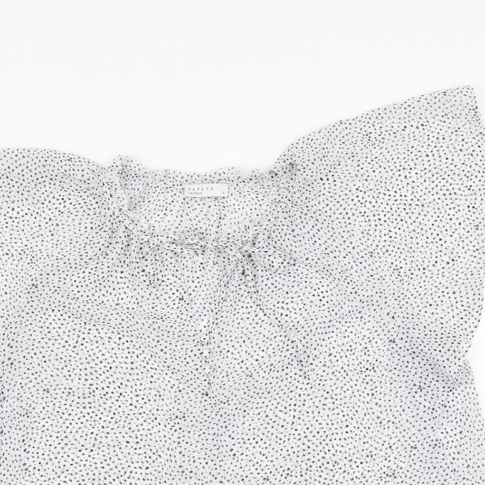 Papaya Womens White Geometric Polyester Basic Blouse Size 18 Round Neck