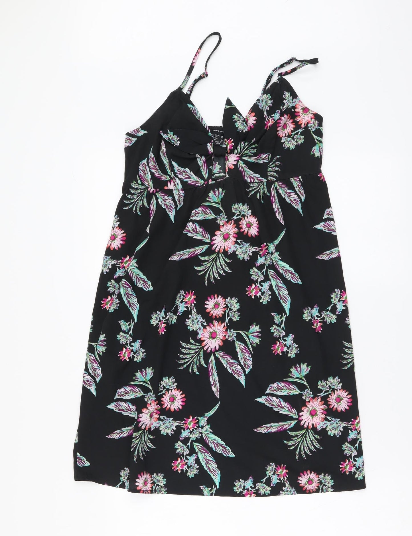 Atmosphere Womens Black Floral Polyester A-Line Size 10 V-Neck Pullover