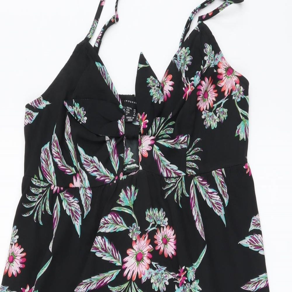 Atmosphere Womens Black Floral Polyester A-Line Size 10 V-Neck Pullover