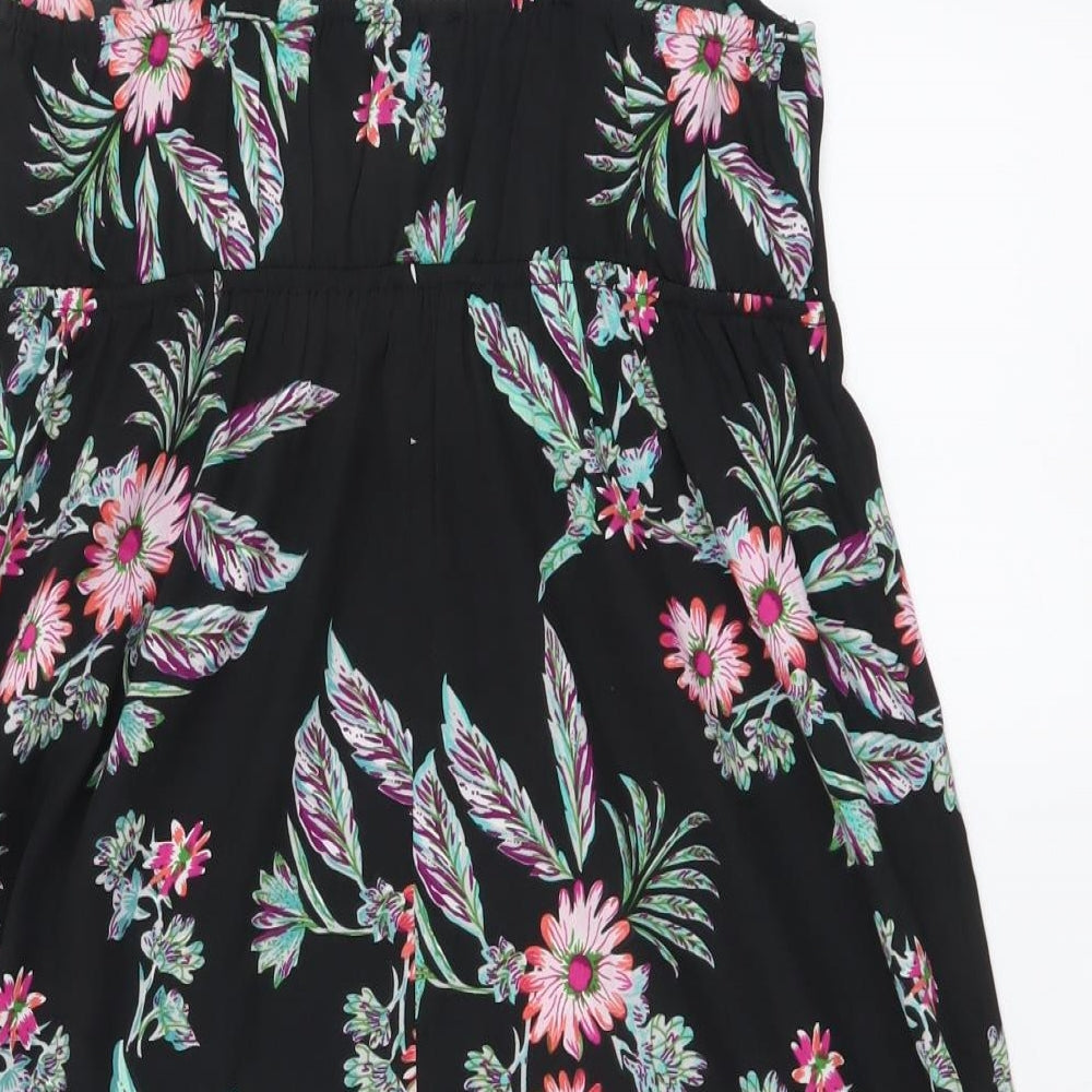 Atmosphere Womens Black Floral Polyester A-Line Size 10 V-Neck Pullover