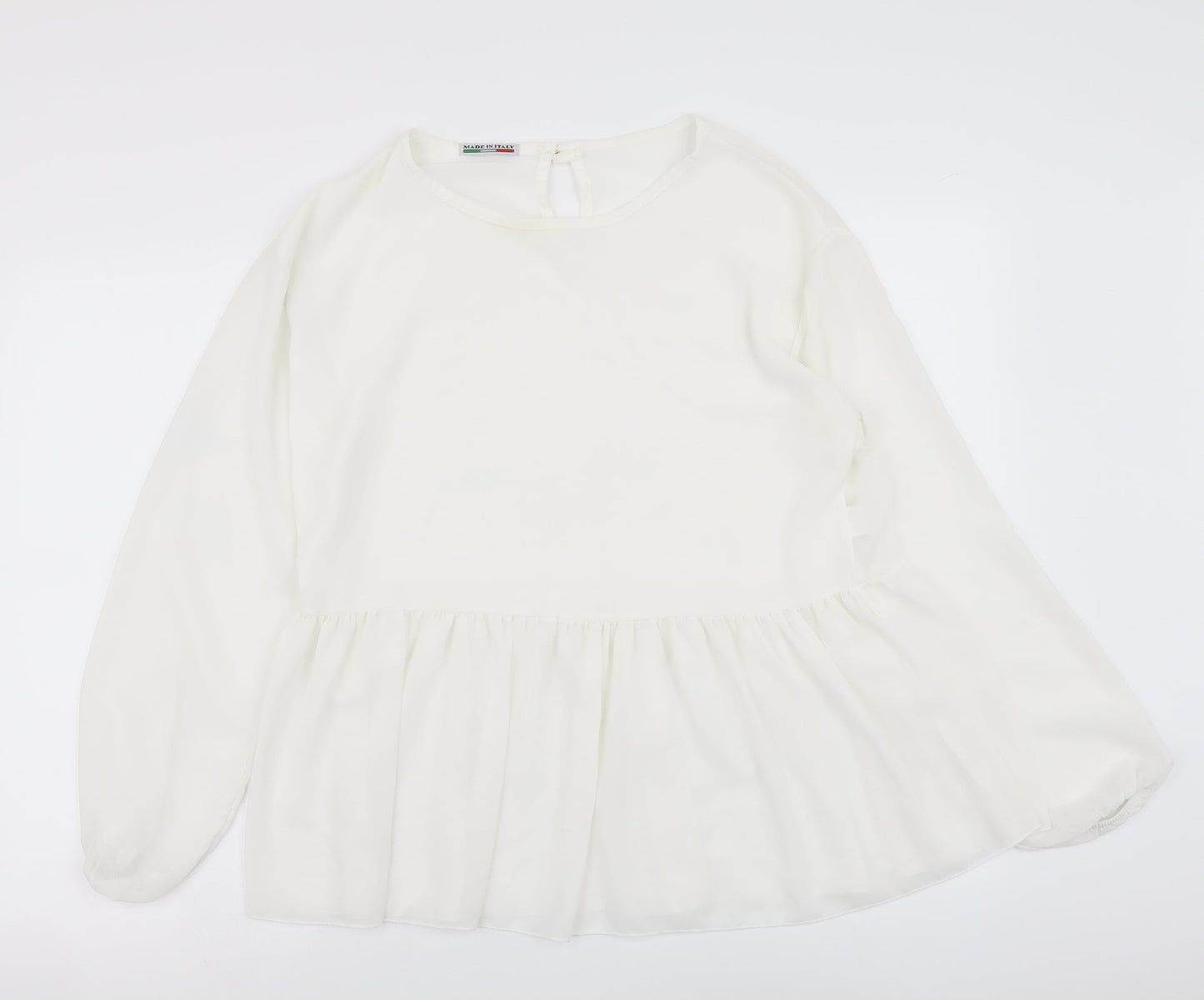 Made in Italy Womens White Polyester Basic Blouse Size 12 Round Neck