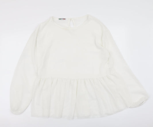 Made in Italy Womens White Polyester Basic Blouse Size 12 Round Neck