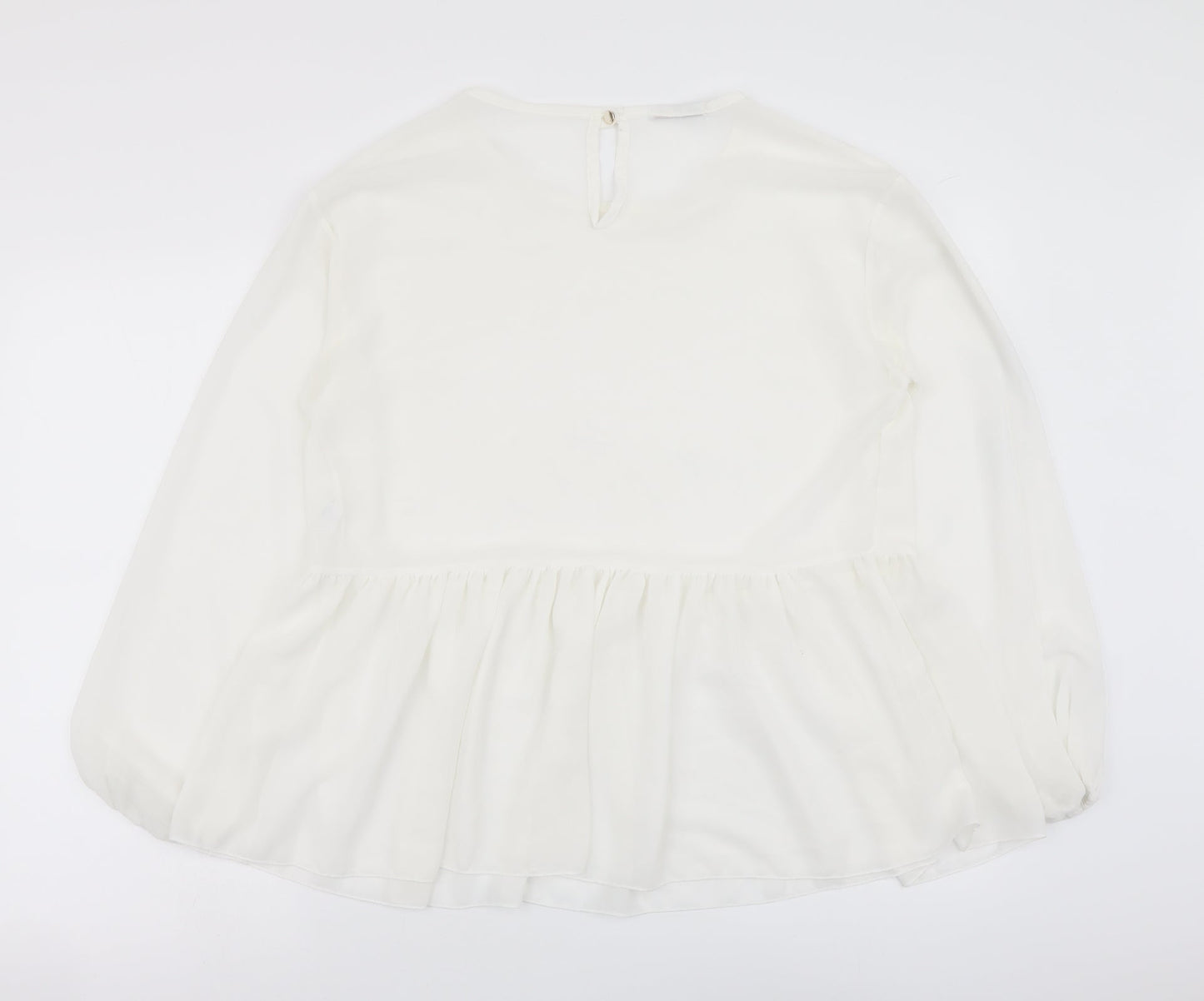 Made in Italy Womens White Polyester Basic Blouse Size 12 Round Neck