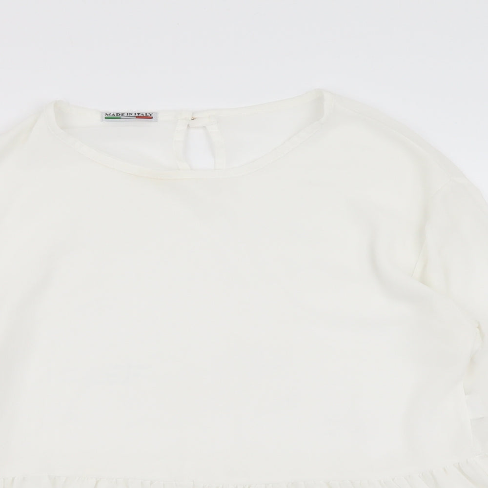 Made in Italy Womens White Polyester Basic Blouse Size 12 Round Neck