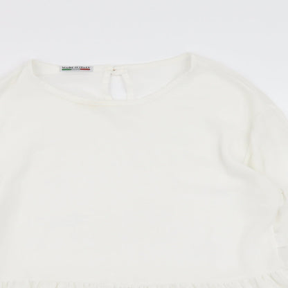 Made in Italy Womens White Polyester Basic Blouse Size 12 Round Neck