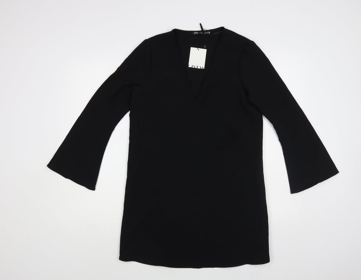 Zara Womens Black Polyester Shift Size XS V-Neck Pullover
