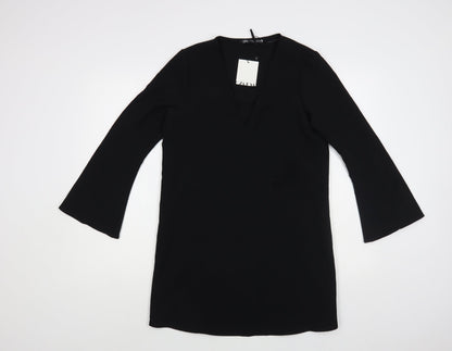 Zara Womens Black Polyester Shift Size XS V-Neck Pullover