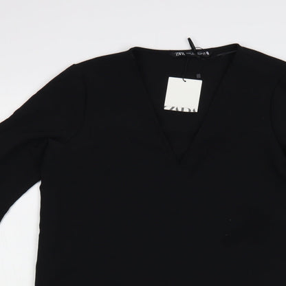 Zara Womens Black Polyester Shift Size XS V-Neck Pullover
