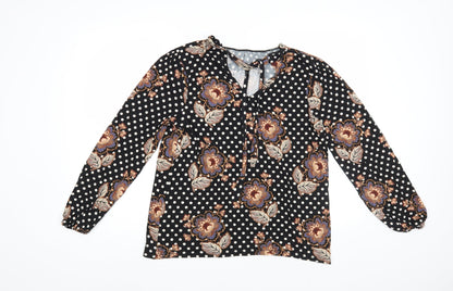TU Womens Black Polka Dot Viscose Basic Blouse Size 14 V-Neck