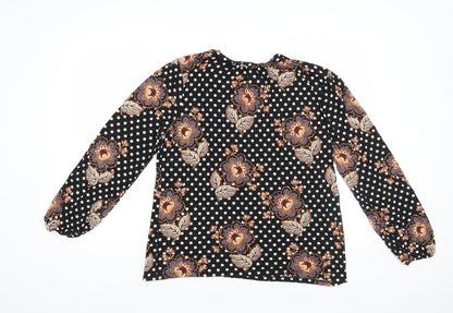 TU Womens Black Polka Dot Viscose Basic Blouse Size 14 V-Neck