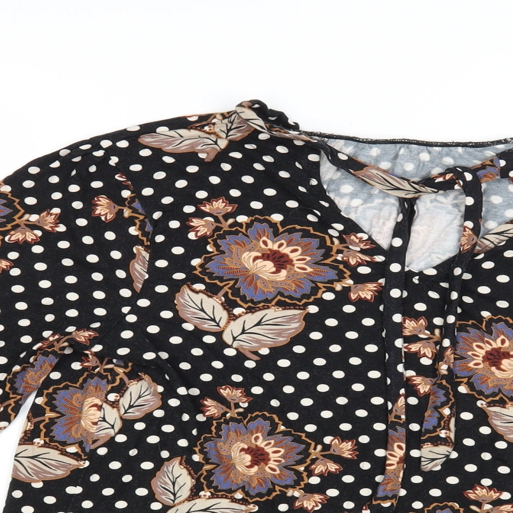 TU Womens Black Polka Dot Viscose Basic Blouse Size 14 V-Neck