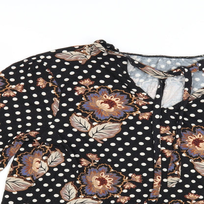 TU Womens Black Polka Dot Viscose Basic Blouse Size 14 V-Neck