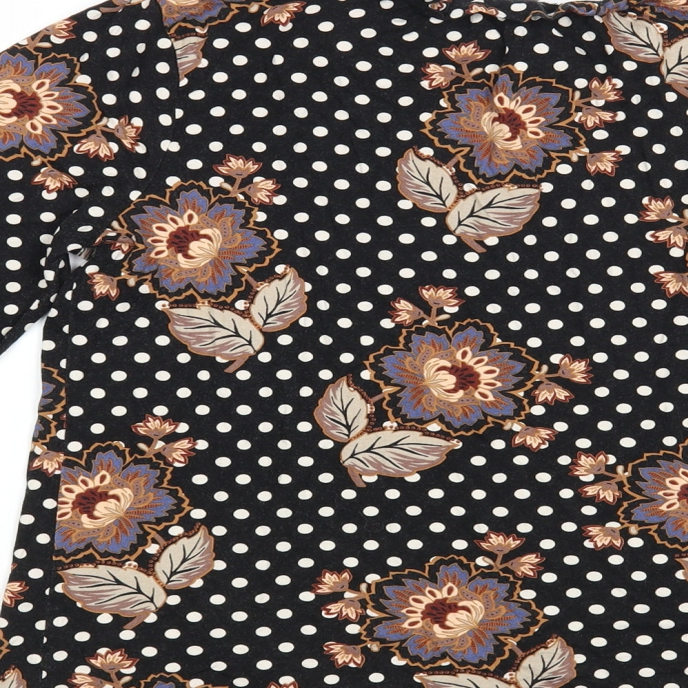 TU Womens Black Polka Dot Viscose Basic Blouse Size 14 V-Neck