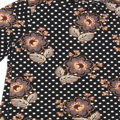 TU Womens Black Polka Dot Viscose Basic Blouse Size 14 V-Neck