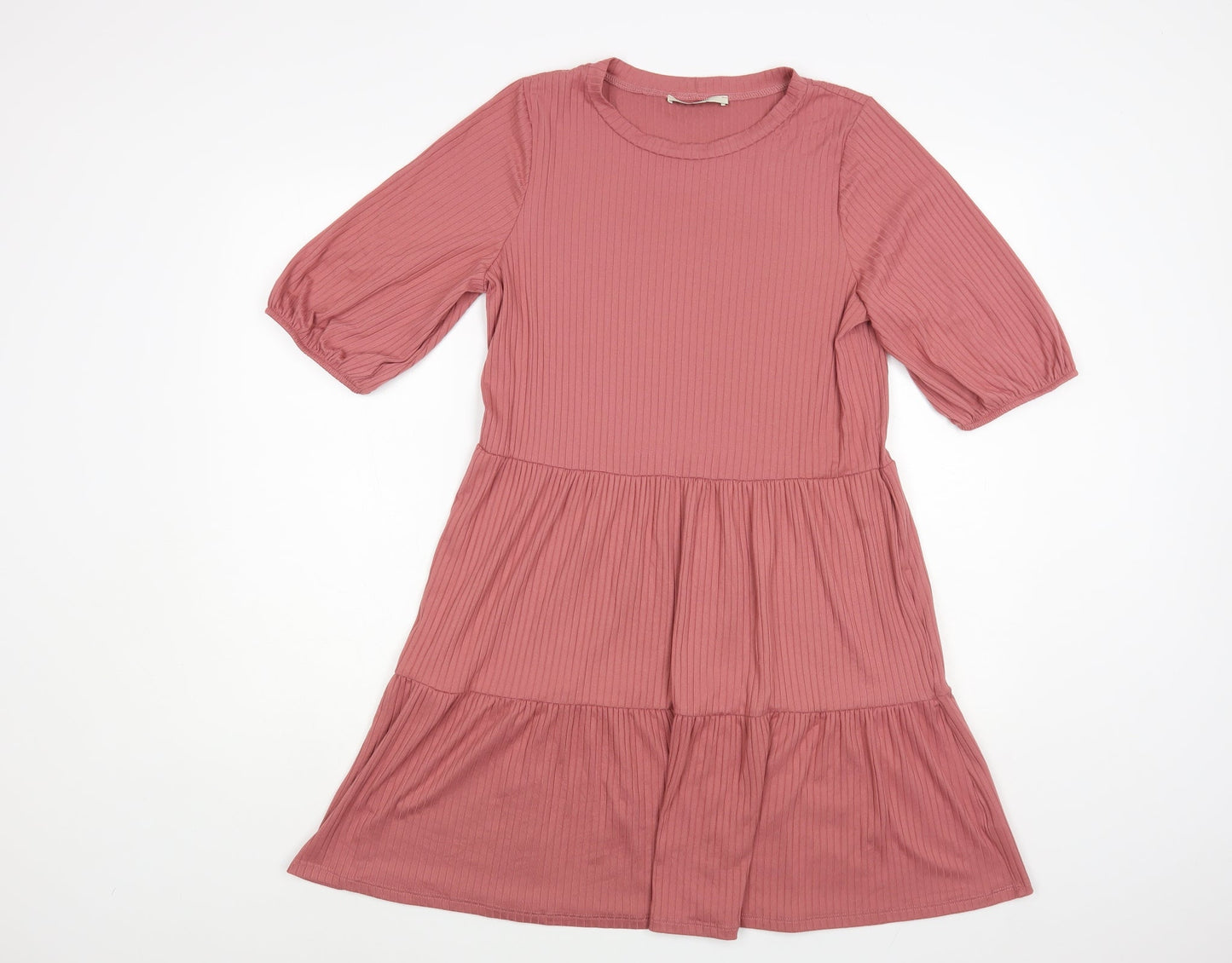 George Womens Pink Polyester Fit & Flare Size 10 Crew Neck Pullover - Ribbed Tiered