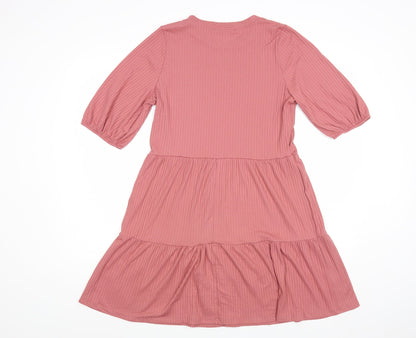 George Womens Pink Polyester Fit & Flare Size 10 Crew Neck Pullover - Ribbed Tiered