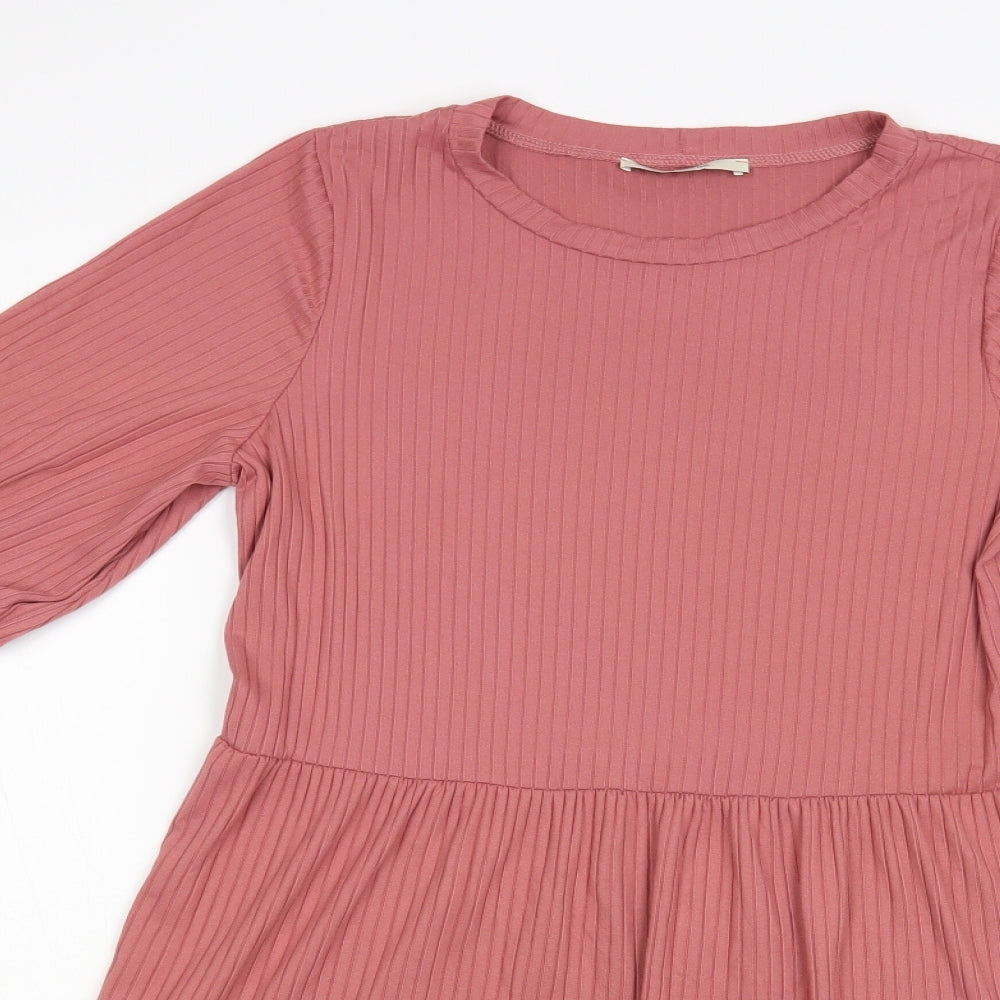 George Womens Pink Polyester Fit & Flare Size 10 Crew Neck Pullover - Ribbed Tiered