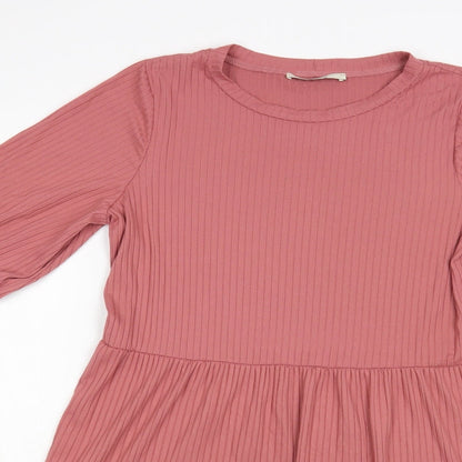 George Womens Pink Polyester Fit & Flare Size 10 Crew Neck Pullover - Ribbed Tiered