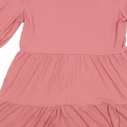 George Womens Pink Polyester Fit & Flare Size 10 Crew Neck Pullover - Ribbed Tiered