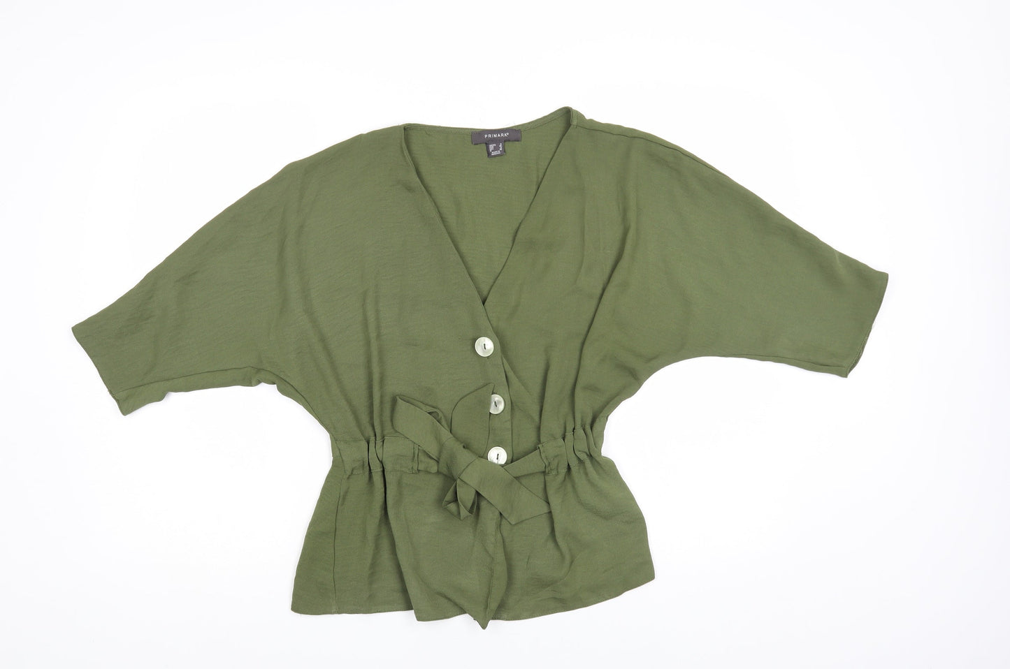 Primark Womens Green Polyester Basic Button-Up Size 8 V-Neck