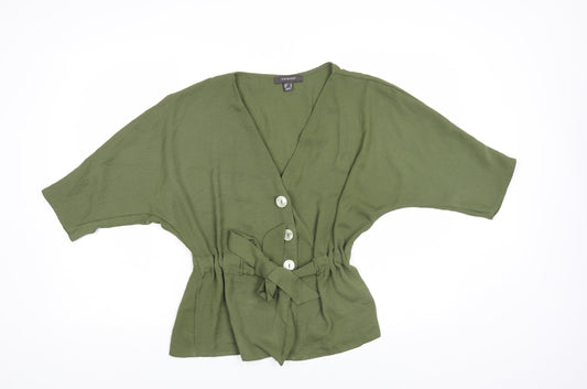 Primark Womens Green Polyester Basic Button-Up Size 8 V-Neck