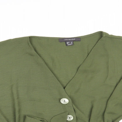 Primark Womens Green Polyester Basic Button-Up Size 8 V-Neck