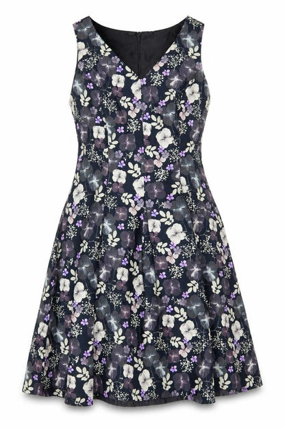 Monsoon Womens Black Floral Cotton Fit & Flare Size 12 V-Neck Zip