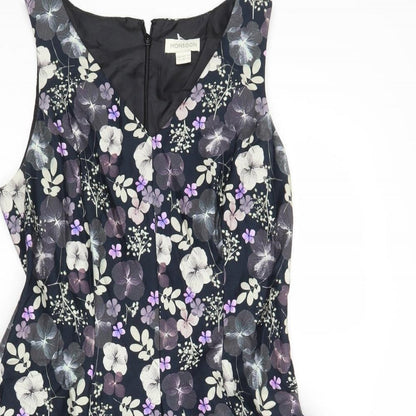 Monsoon Womens Black Floral Cotton Fit & Flare Size 12 V-Neck Zip