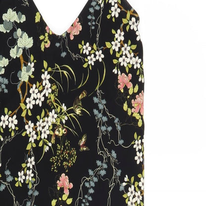 Pull&Bear Womens Black Floral Polyester Slip Dress Size S V-Neck Pullover