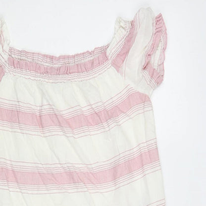 VERO MODA Womens Pink Striped Cotton Shift Size M Off the Shoulder Pullover