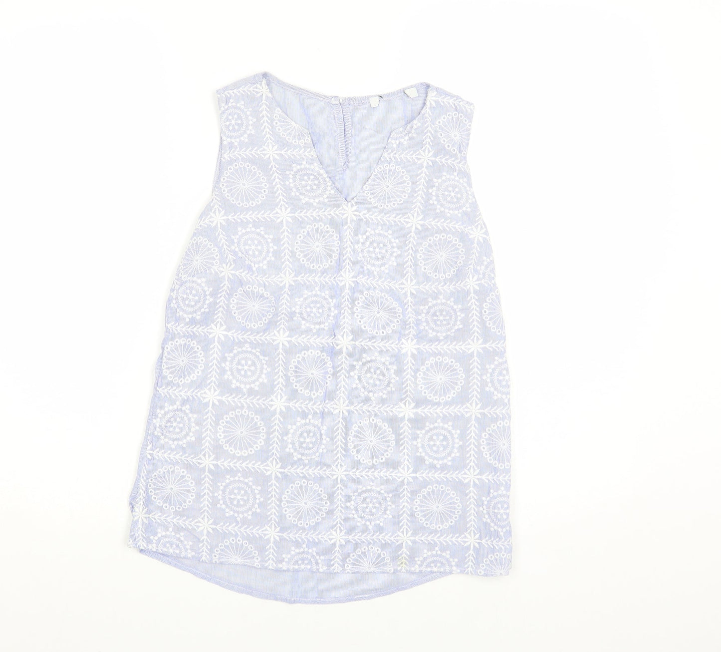George Womens Blue Geometric Cotton Basic Tank Size 8 V-Neck