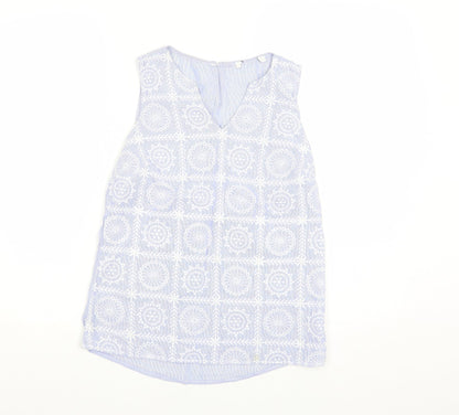 George Womens Blue Geometric Cotton Basic Tank Size 8 V-Neck