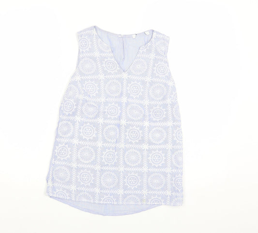 George Womens Blue Geometric Cotton Basic Tank Size 8 V-Neck