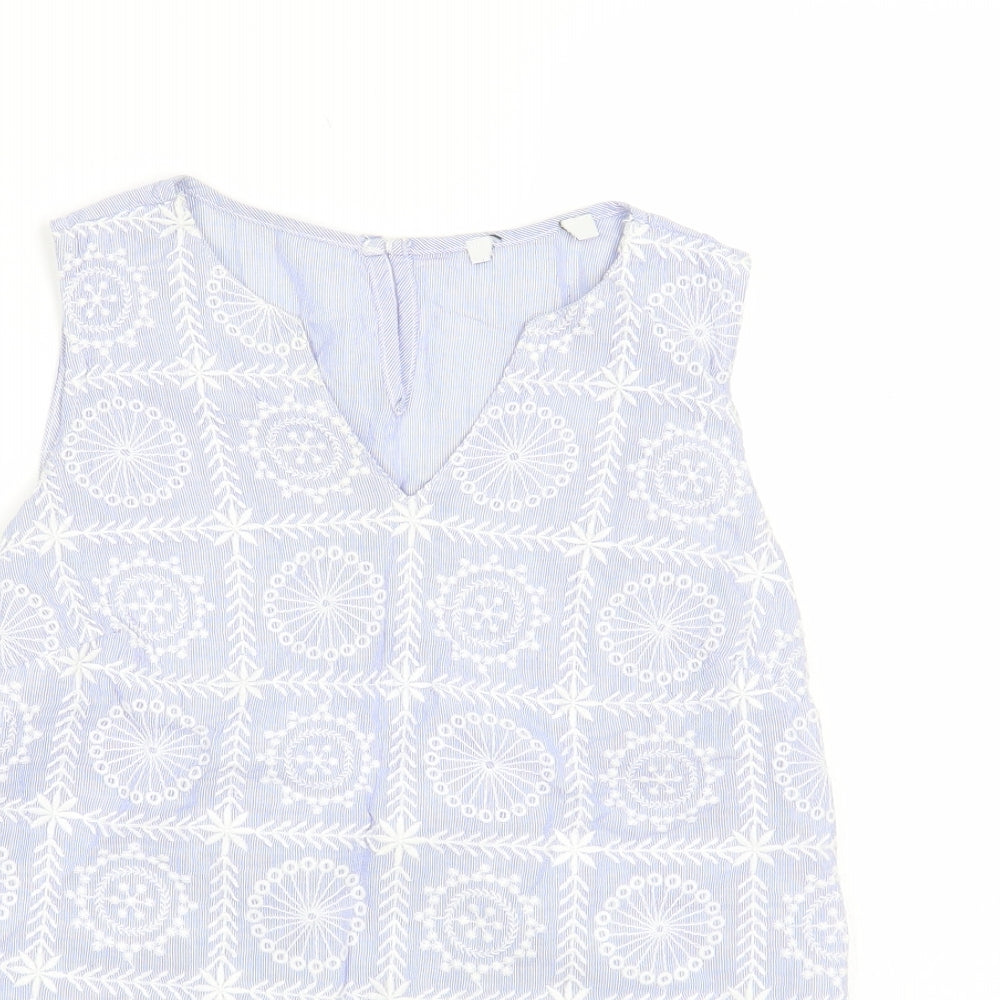 George Womens Blue Geometric Cotton Basic Tank Size 8 V-Neck