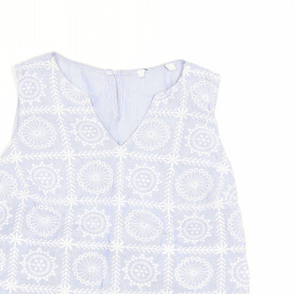 George Womens Blue Geometric Cotton Basic Tank Size 8 V-Neck