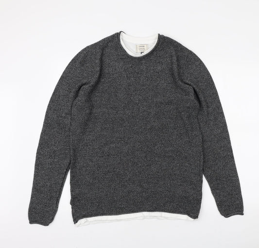 George Mens Grey Round Neck Acrylic Pullover Jumper Size M