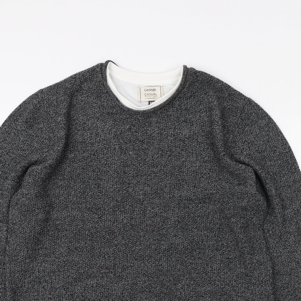 George Mens Grey Round Neck Acrylic Pullover Jumper Size M