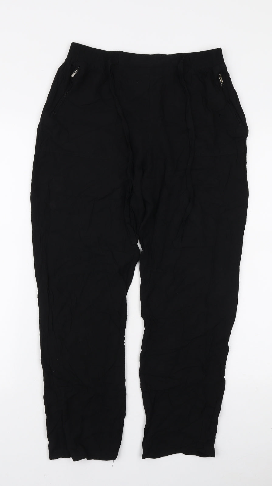 Select Womens Black Viscose Trousers Size 8 L26 in Regular Tie