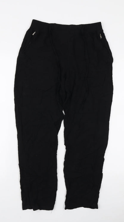 Select Womens Black Viscose Trousers Size 8 L26 in Regular Tie