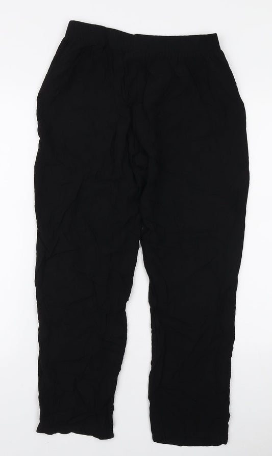 Select Womens Black Viscose Trousers Size 8 L26 in Regular Tie