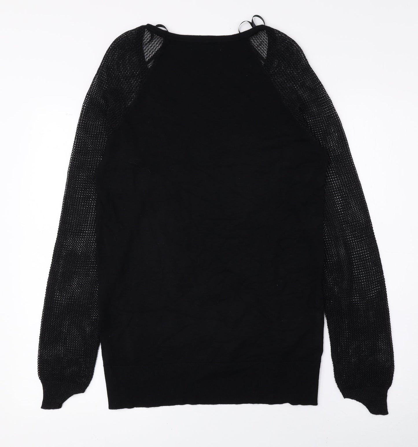 Les Petites Womens Black Viscose Basic T-Shirt Size M Scoop Neck - Net Sleeves