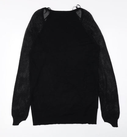 Les Petites Womens Black Viscose Basic T-Shirt Size M Scoop Neck - Net Sleeves