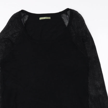 Les Petites Womens Black Viscose Basic T-Shirt Size M Scoop Neck - Net Sleeves