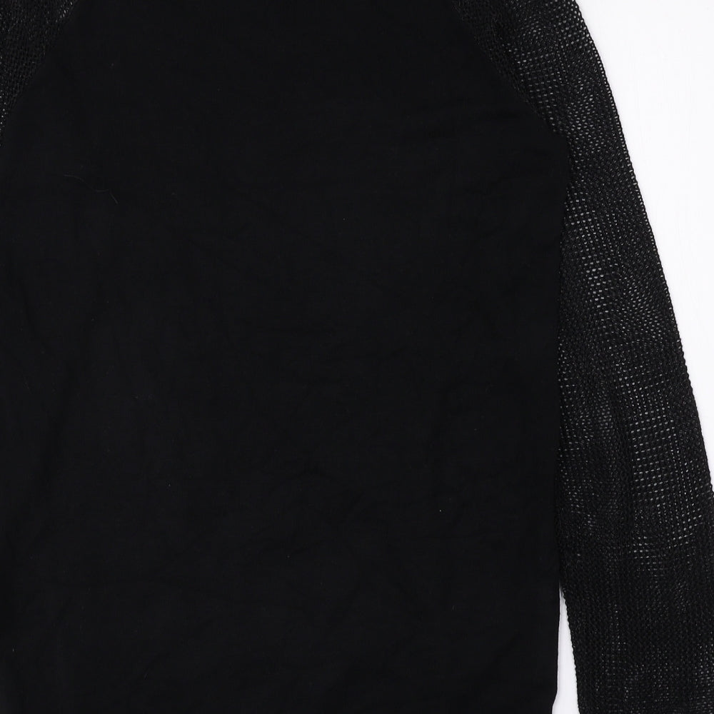 Les Petites Womens Black Viscose Basic T-Shirt Size M Scoop Neck - Net Sleeves